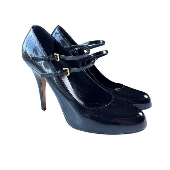 Miu Miu Black Patent Leather Double Strap Mary Jane Heels Size 39.5